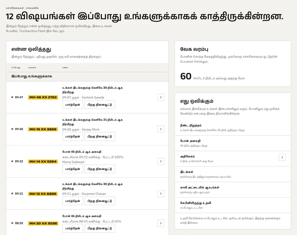 டெஸ்க்கின் எச்சரிக்கைகள் அறை: உரிமையாளர் இப்போது பார்க்க வேண்டிய பன்னிரண்டு எச்சரிக்கைகள், 60 km/h வேக வரம்பு, எது ஒலிக்கும் என்ற பட்டியல்.
